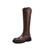 Ods  Footwear Elegant Heeled Shoes for Women Brown Ladies Boots Platform Winter Knee High Shaft Heels Long Boot Free Shipping 42
