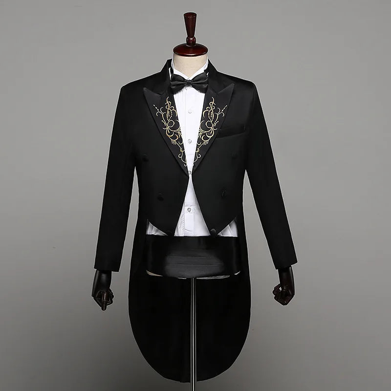 2025 Two Pieces Tailcoat Suit Men's Classic Lapel Tail Tuxedo Coats Pants Sets Men Wedding Groom Dress Up Stage Perform Costumes