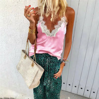 Women's Loose Lace Satin Silk V-Ne Tank Tops Fem Faionable And Comfortable Summer Wear Casual Ele Design