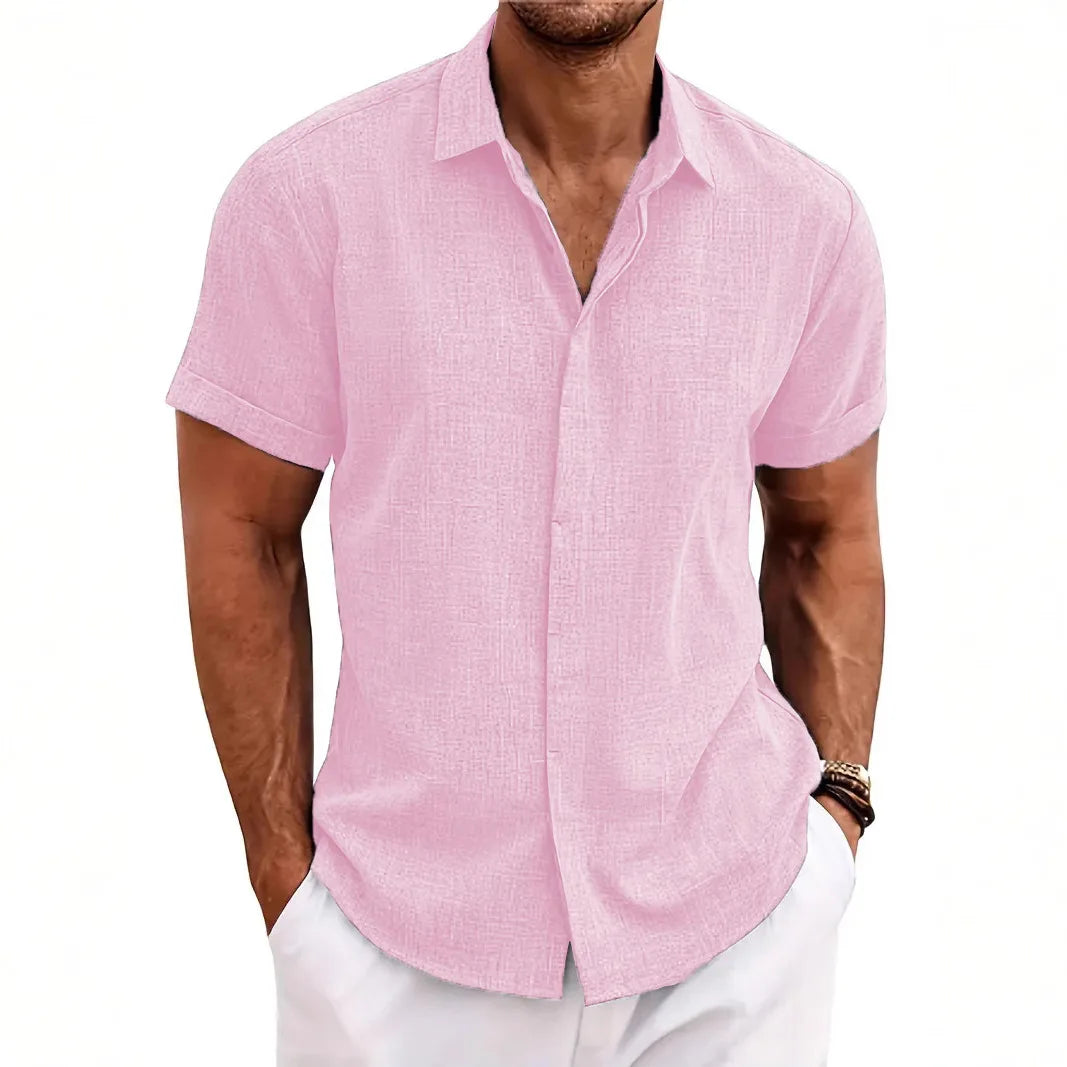 Men's Linen Shirts Short Sleeve Casual Shirts Button Down Shirt for Men Beach Summer Wedding Shirt