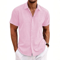 Men's Linen Shirts Short Sleeve Casual Shirts Button Down Shirt for Men Beach Summer Wedding Shirt