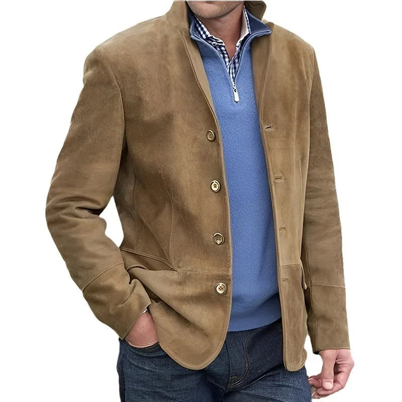 Coats Men Jackets Turn Down Collar Full Sleeve Single Breasted Jacket Regular Casual Solid Coat Open Stitch Autumn Winter