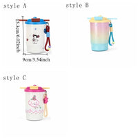 Stainless Steel Double Drink Insulated Cup Leak-Proof Cartoon Vacuum Straw Cup with Straw Vacuum Insulated Coffee Cup Camping