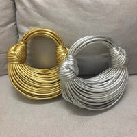 25cm Gold Evening Clutch Bag Handbags For Women Silver Knot Bag Handbag Double Knot Bag Gold Woven Bag Knot