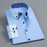 Mens Dress Shirt Long Sleeve Non Iron Fashion Double Layer Business Formal Regular Fit Office Camisa Social Solid Button Shirts