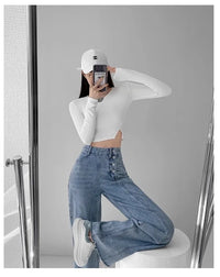 High-waisted Jeans Women's Loose-fit Straight-leg Trousers Draped Wide-leg Denim Pants