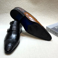 Men's Handmade Brown Monk Shoes Double Buckle Genuine Cow Leather Luxury Wedding Business Formal Basic Men's Footwear