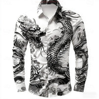 multicolour Dragon Men's Long Sleeve Shirt Button Fashion Casual Shirt Vacation Everyday Spring Lapel 3D Printed Men's Clothing