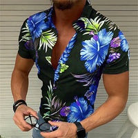 Men's retro plaid short sleeved flip collar printed shirt for street leisure and high-quality vacation designer clothing
