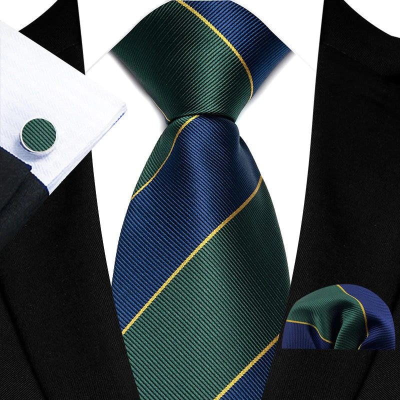 Business Mens Tie Luxury Striped 8cm NeckTie Pocket Square Cufflinks Set For Men Formal Fashion Wedding High Quality Gravata