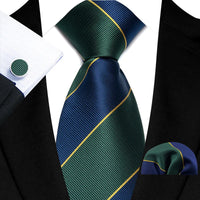 Business Mens Tie Luxury Striped 8cm NeckTie Pocket Square Cufflinks Set For Men Formal Fashion Wedding High Quality Gravata