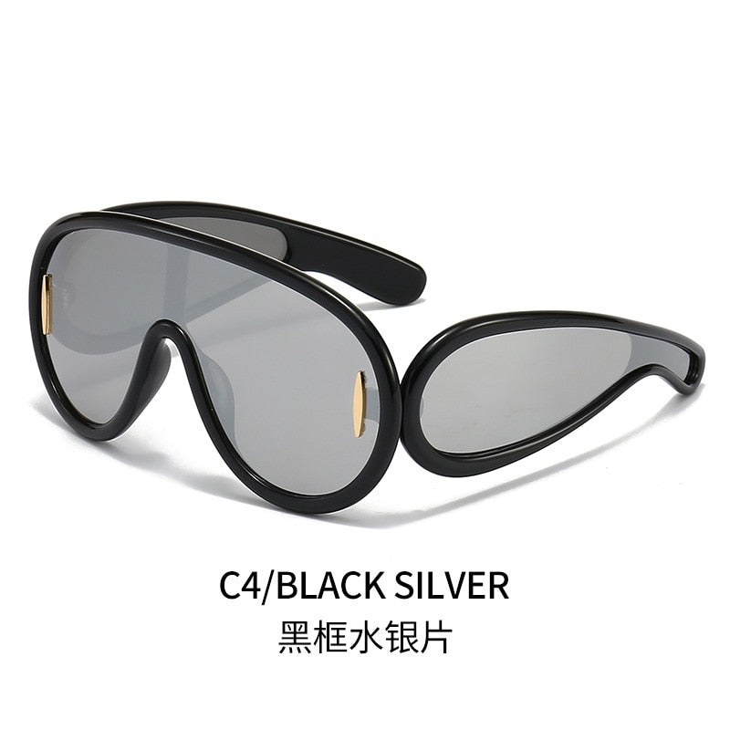 2023 New Fashion One Piece Big Frame Goggles Oversized Oval Sunglasses Women Men Trendy Hip Hop Sun Glasses