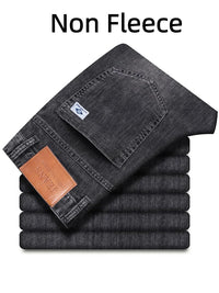 Men's Winter Warm Fleece Lined Thick Stretchable Business Casual Jeans Lightweight Trousers for Office And Daily Wear