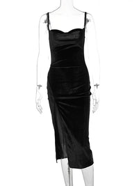 Hugcitar Velvet Swing Collar Sleeveless Slip Sexy Slit Maxi Dress 2025 New Fashion Evening Party Women Elegant Streetwear Y2K