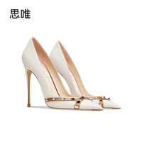 Designer Woman Shoes Pumps Pointed Toe Genuine Leather Rivet Shoes Sexy Classics High Heels Elegant Women Shoes Singles Shoes