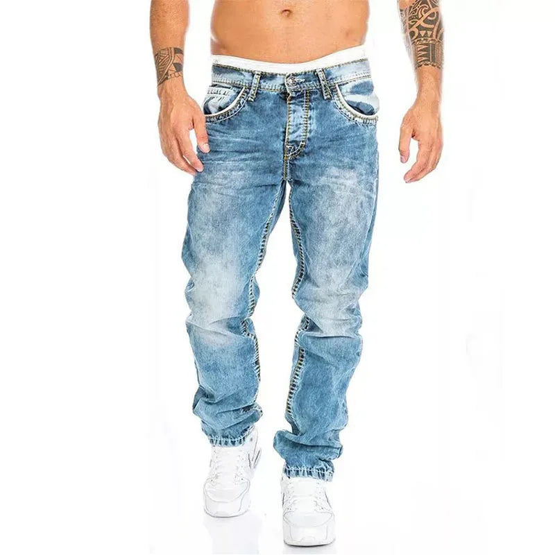 Fashion Classic Men's Jeans Blue Black Premium Loose Wide Leg Pants Business Casual Brand Men Pants Workwear Men Straight Jeans