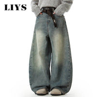 Men's Wear Blue Wide-Leg Denim Pants Baggy Jeans Vintage Three-Dimensional Cut Curved Knife Jeans Loose Fit Summer New Trend