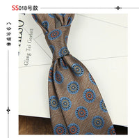2024 New Brown Polyester Jacquard Men's Neckties 8CM Striped Dots Plaid Business Formal Neck Ties Wedding Party Suit Cravat Gift