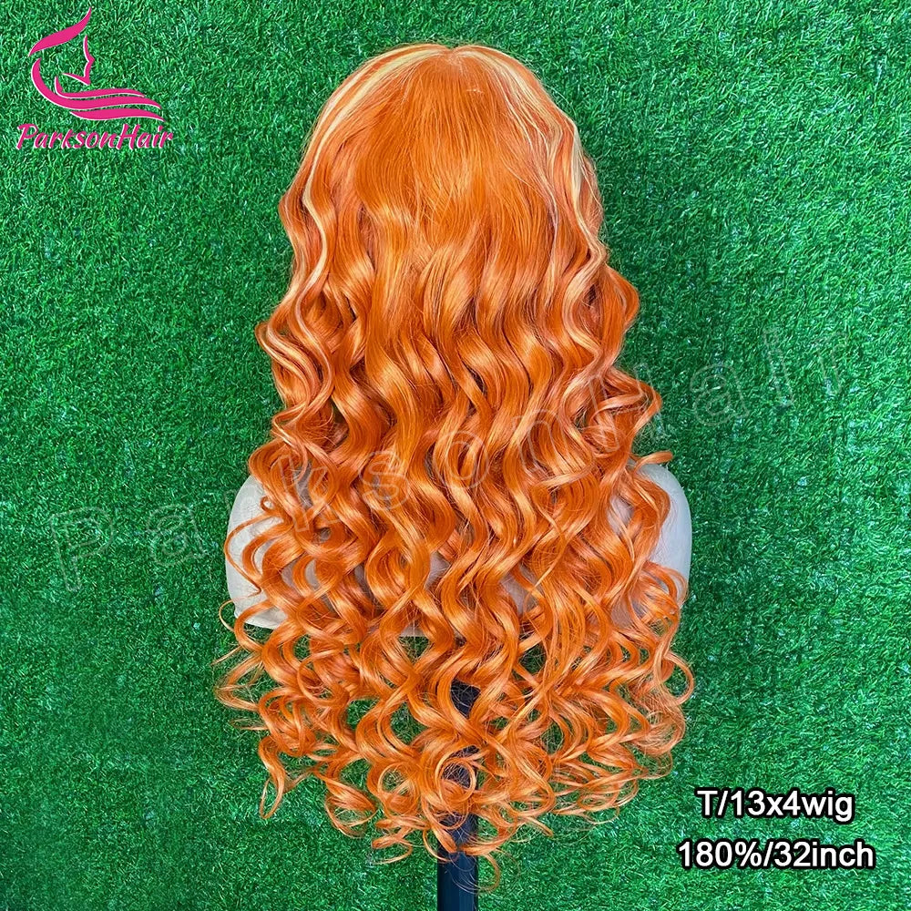 13x4 HD Transparent Front Wig Highlight Ginger Orange 613 Honey Blonde Loose Wave 13x6 HD Lace Frontal Human Hair Wigs For Women