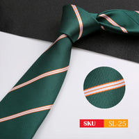 Luxury 8CM Mens Necktie Dark Green Color Dot Plaid Stripes Ties For Man Groom Jacquard Woven Neck Tie For Business Party