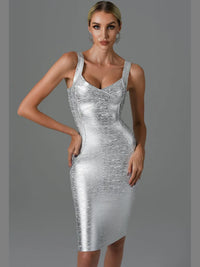 Classic Bronzing Bandage Dress Sexy Sleeveless Square Collar Bodycon Mini Elastic High Street Evening Club Party Dresses