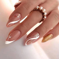 24pcs Long Stiletto False Nails wave Peals decorated Wearable French Fake Nails Press On Nails Leopard print Almond Manicure Tip