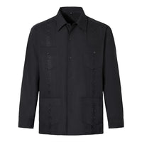 2026 New Men's Guayabera Shirts Four Pockets Embroidered Long Sleeve Shirts for Men Blue Mexican Cuban Button Dress Shirt