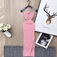 YuooMuoo Ins Hot Hollow Out Sexy Wrap Hips Split Knitted Long Dress 2026 New Y2K Halter Bodcyon Summer Dress Lady Party Vestidos