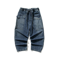 2023 Men Straight Denim Pants Men Blue Jeans Loose Trousers Male Causal Oversize Wide Leg Pants Elastic Waist Black Jeans
