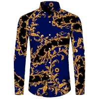 Fashion Luxury Golden Flower Print Men's Shirts Baroque Style Short/Long Sleeve Lapel Button Up Tops Social Hawai Party Cardigan