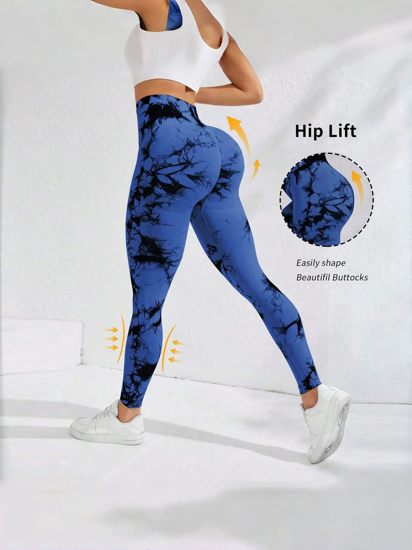 Seamless Tie-Dye Yoga Pants High Waist Peach Booty Leggings for Women - Print Workout Tights Butt Lifting Fitness Cross-Border