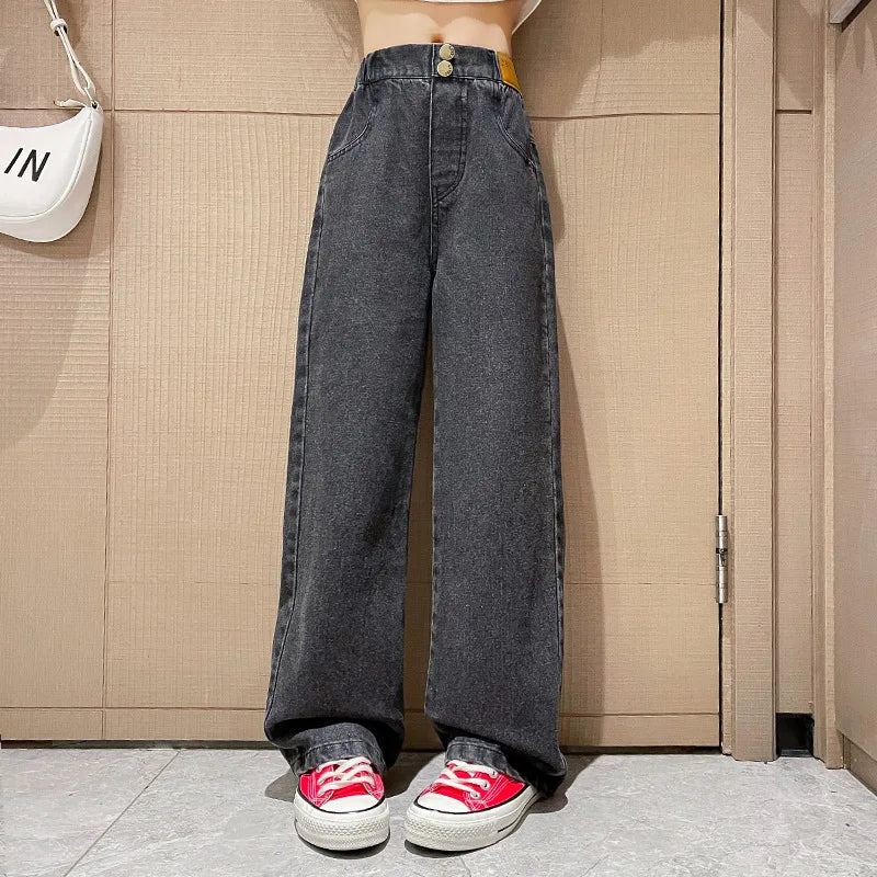 Wide Leg Jeans for Girls 6 8 9 10 11 12 14 Years Spring Autumn Loose Vintage Straight Retro Pants Fashion Teenage Kids Trousers