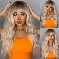 Blonde Unicorn Synthetic Long Wavy Wig Ombre Purple to Blue for Woman Cosplay Halloween Wigs Heat Resistant Fiber Bangs Hair