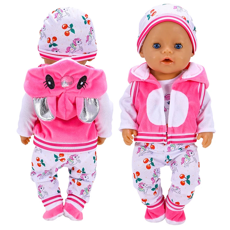 2022 New Born New Baby Fit 18 inch 43cm Doll Clothes Accessories 5-piece Rose Red Unicorn One-piece Dress For Baby Birthday Gift