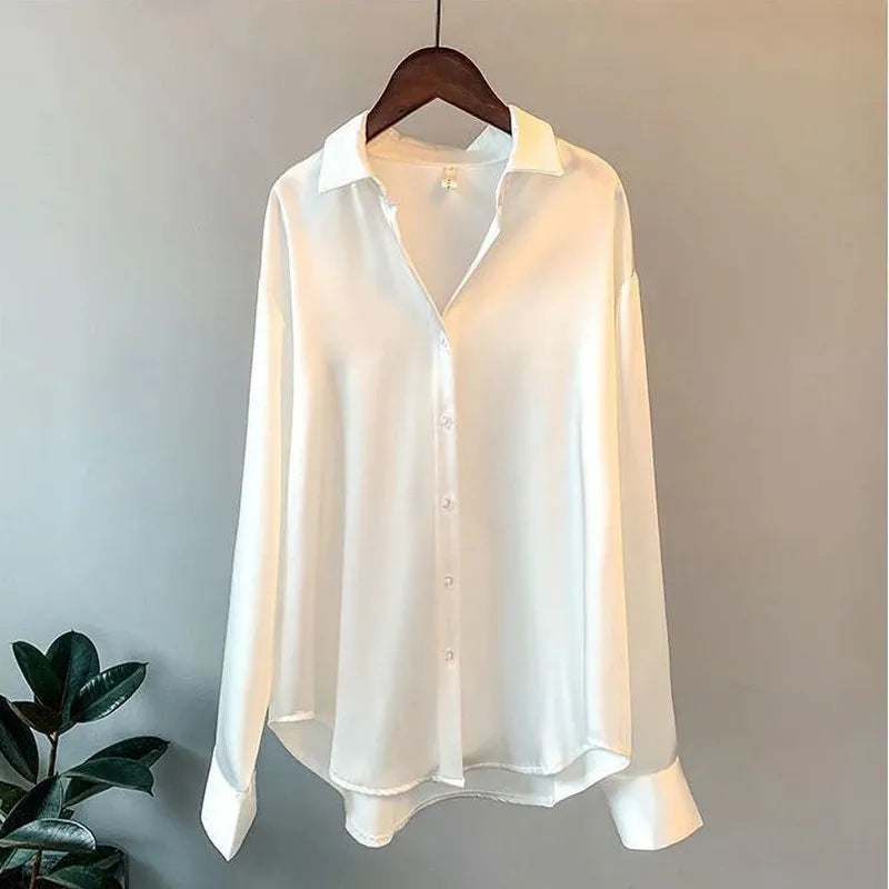 Autumn 2022 Womens Clothing Silk Shirt Vintage Blouse Women Sheer Top Women Long Sleeve Dress Shirt Plus Size Women Overshirt