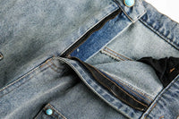 Ripped Jeans Mens With Rivets Pocket Retro High Street Washed Distressed Loose Wide leg Denim Pants Men