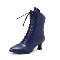 2025 New Lace Up Ladies High Heel Shoes Strange Steampunk Boot Victorian Ankle Boots Women Pointed Toe Thick Soled Short Boots