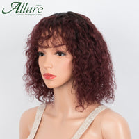 Short 99J Jerry Curly Bob Human Hair Wig With Bangs Black Women Natural Colored Glueless Kinky Curly Brazilian Hair Wig Allure