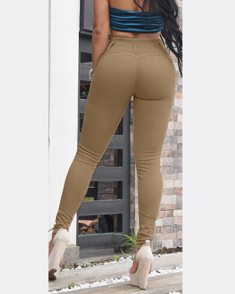 Spring Women High Waist Pocket Design Skinny Pants 2023 New Sexy Femme High Waist Slim Fit Trousers y2k Lady Clothing traf