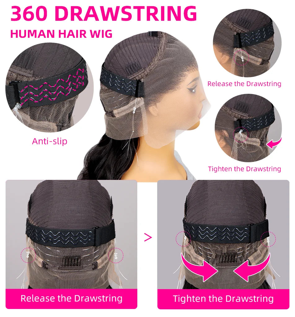 Invisi Strap 360 Glueless Full Lace Front Wigs Human Hair HD Straight 13x4 Lace Frontal Wig Pre Plucked Drawstring Wig for Women