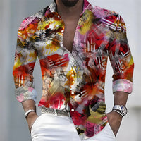 2026 Spring/Autumn New Men's Light Luxury Baroque Style Long-Sleeved Shirt with Color-Blocked Geometric Print Lapel Cardigan