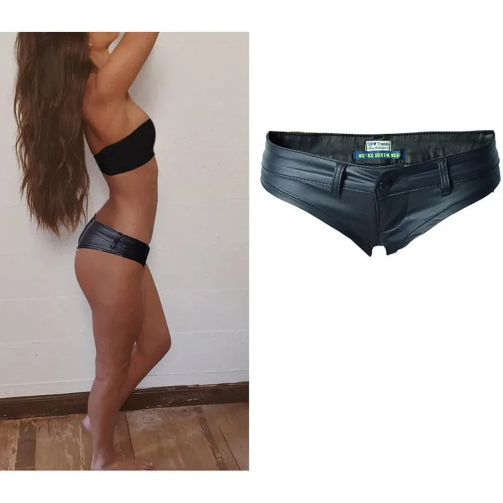 Women's Low Rise Stretch PU Faux Leather Shorts Bikini Hot Pants