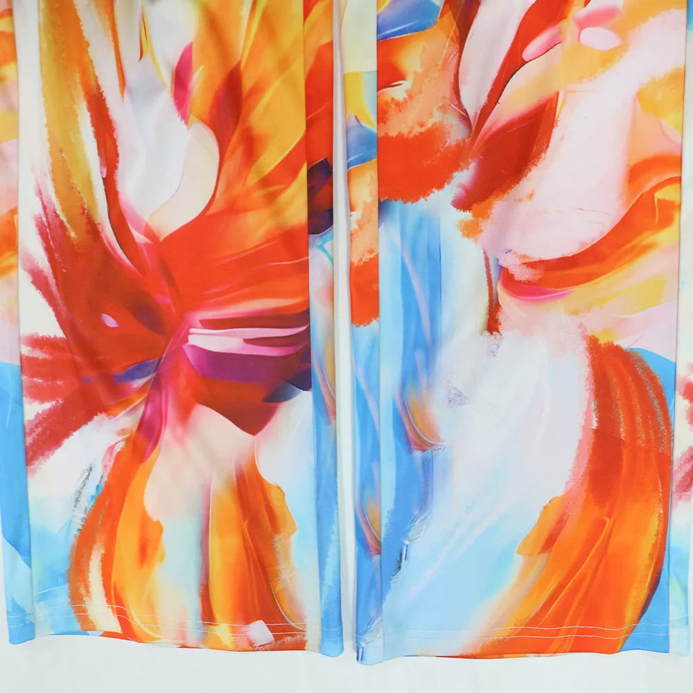 CM.YAYA Beach Holiday Print Women's Set Strapless High Low Blouse Top and Pants Suit 2025 Street Summer Two 2 Piece Sets Outfit