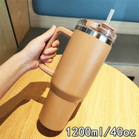 40oz 304 stainless steel vacuum insulated water cup with handle, straw cover, car portable sports travel cup leak proof design