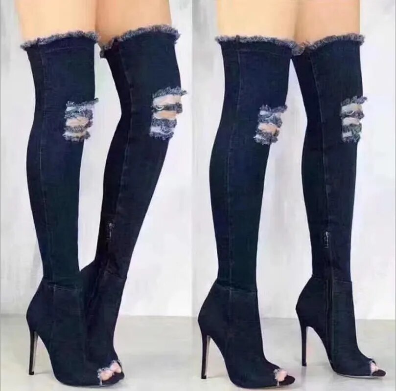 Boots Women Thigh High Boots 2018 Winter Women Boots High Heels Women Shoes tassel jean boot ladies shoes Good service S249