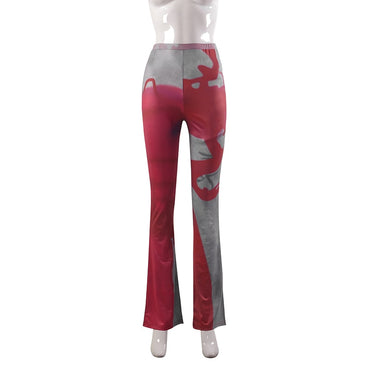 BUILDINGB Ink Splash Floral-Print Clashing Trousers Casual Buttock Lift Flared Pants