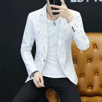 Men's Korean Slim Suit Blazer Men's Summer Handsome Personality Printed Small Suit Night Men's Casual Suit Thin Jacket