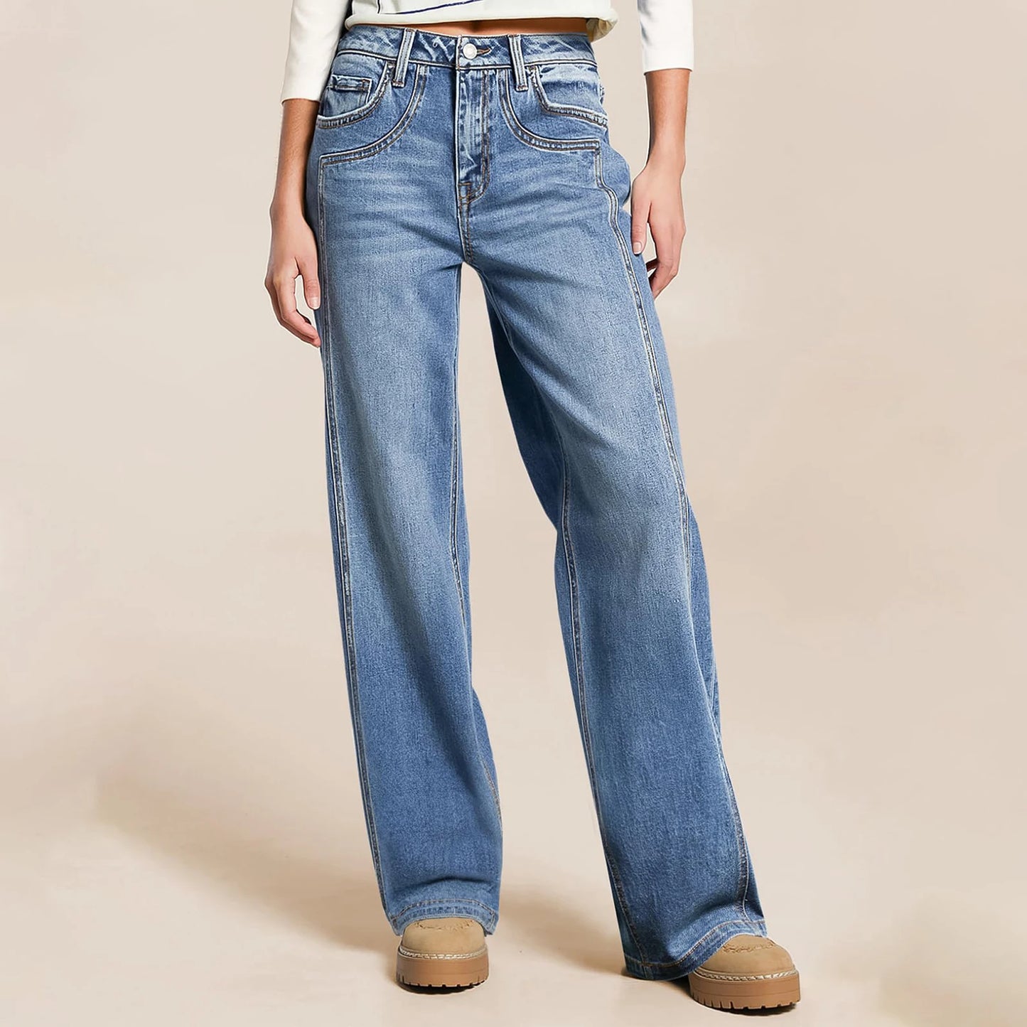 Fashion Loose Straight Leg Jeans Female Baggy Wide Fit Casual High Waist Retro Washed Vintage Style Casual Denim Pants