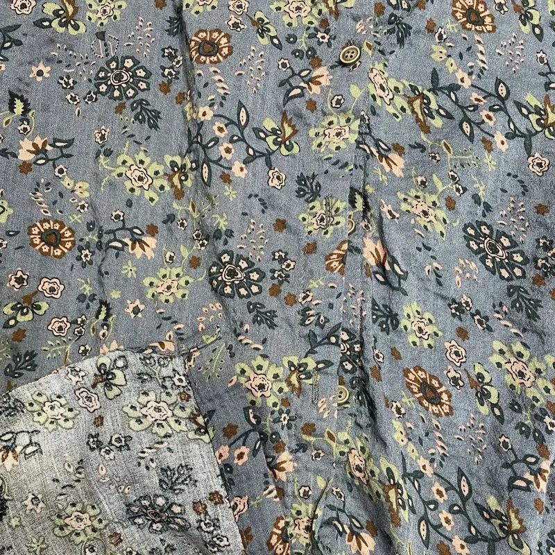 Cotton and Linen Spring New Artistic Retro Printed Shirts for Women Fashionable and Versatile Slimming Tops for Women