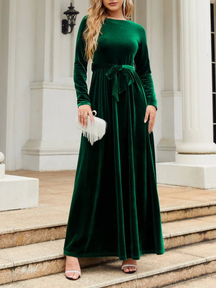 Elegant Style Celebrity Style Long Dress Europe and America 2022 Autumn/Winter Gold Velvet Solid Color Luxury Dress